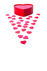 Image showing Open gift box with heart-shaped and scattered hearts