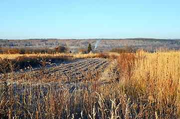 Image showing Rural landscape at dawn in the autumn