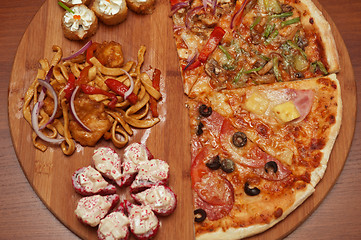 Image showing pizza and sushi f