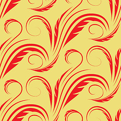 Image showing Vector seamless yellow background with red floral pattern