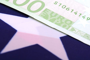 Image showing european money on american flag