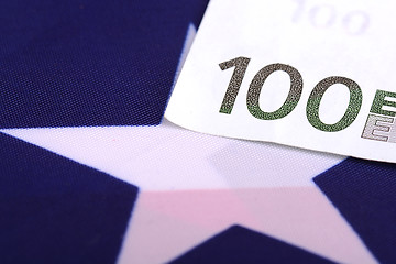 Image showing european money on american flag