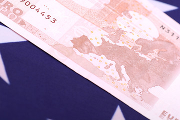 Image showing european money on american flag