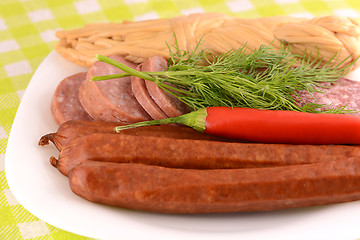 Image showing salami, sausages and red pepper