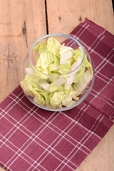 Image showing Cabbage chopped in glass bowl