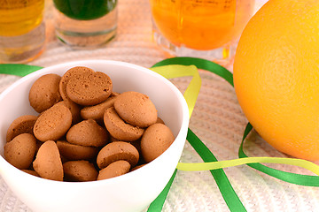 Image showing sweet cake on white plate and fruits