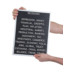 Image showing Recession concept in plastic letters on very old menu board