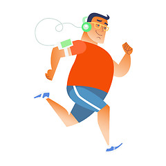 Image showing Fat man does running listening music player headphones