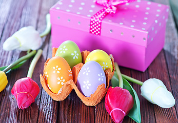 Image showing easter eggs and flowers