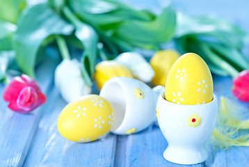 Image showing easter eggs and flowers