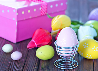 Image showing easter eggs and flowers