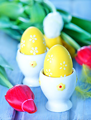 Image showing easter eggs and flowers
