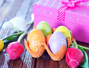 Image showing easter eggs and flowers