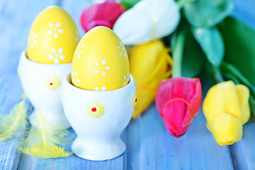 Image showing easter eggs and flowers