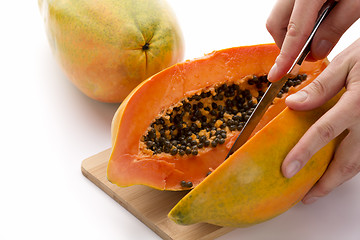 Image showing Papaya Cut In Half Along Its Longitudinal Axis