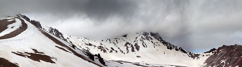 Image showing Panorama of snowy mountains before rain