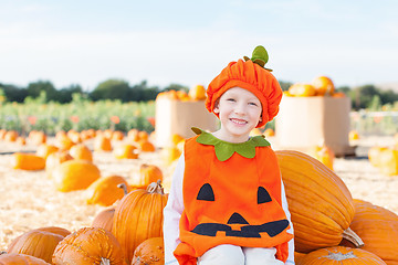 Image showing kid at pumpkin patch