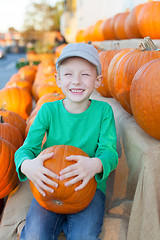 Image showing kid at pumpkin patch