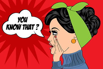 Image showing pop art cute retro woman in comics style with message