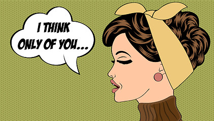 Image showing pop art cute retro woman in comics style with message