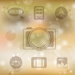 Image showing Set of flat design concept icons for holiday and travel on blurr