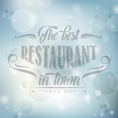 Image showing retro restaurant poster on blue blurred background