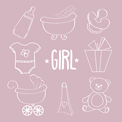 Image showing Linear baby girl items set