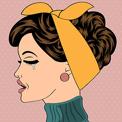 Image showing sad pop art cute retro woman in comics style 