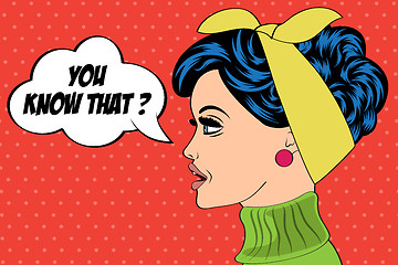 Image showing pop art cute retro woman in comics style with message