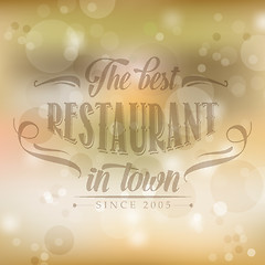 Image showing retro restaurant poster on yellow blurred background