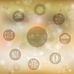 Image showing Set of flat design concept icons for weather on yellow blurred b