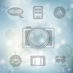 Image showing Set of flat design concept icons for holiday and travel on blurr