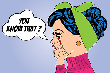 Image showing pop art cute retro woman in comics style with message