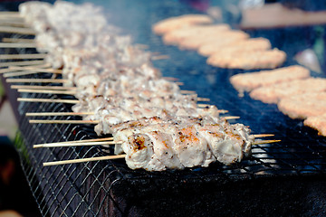 Image showing Food, meat, shish kebab on a grill