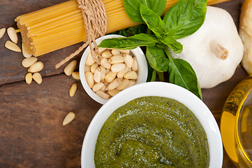 Image showing Italian traditional basil pesto pasta ingredients