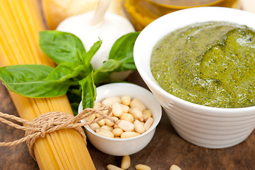 Image showing Italian traditional basil pesto pasta ingredients