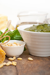 Image showing Italian traditional basil pesto pasta ingredients