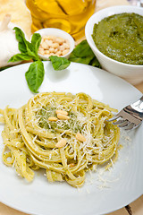 Image showing Italian traditional basil pesto pasta ingredients