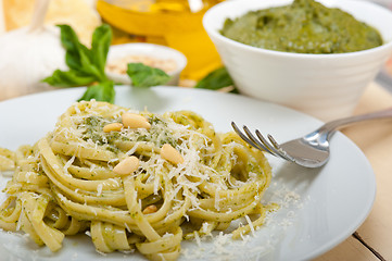 Image showing Italian traditional basil pesto pasta ingredients