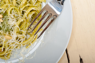 Image showing Italian traditional basil pesto pasta ingredients