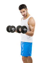 Image showing Athletic man lifting weights