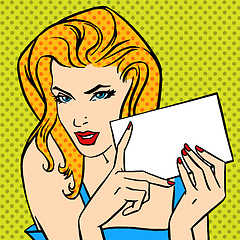 Image showing girl with  letter Pop art angry vintage comic