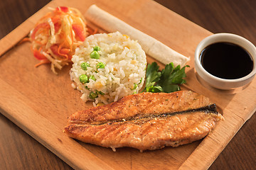 Image showing Grilled salmon with rice