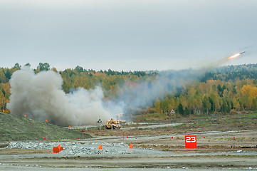 Image showing Rocket launch by TOS-1A system