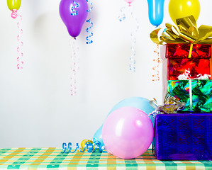 Image showing Balloons and gifts. Background or card