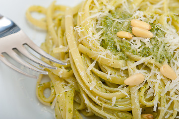 Image showing Italian traditional basil pesto pasta ingredients