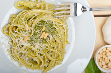 Image showing Italian traditional basil pesto pasta ingredients