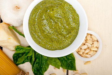 Image showing Italian traditional basil pesto pasta ingredients