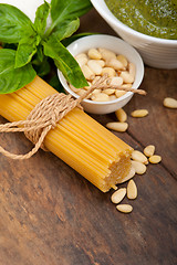 Image showing Italian traditional basil pesto pasta ingredients