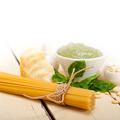 Image showing Italian traditional basil pesto pasta ingredients